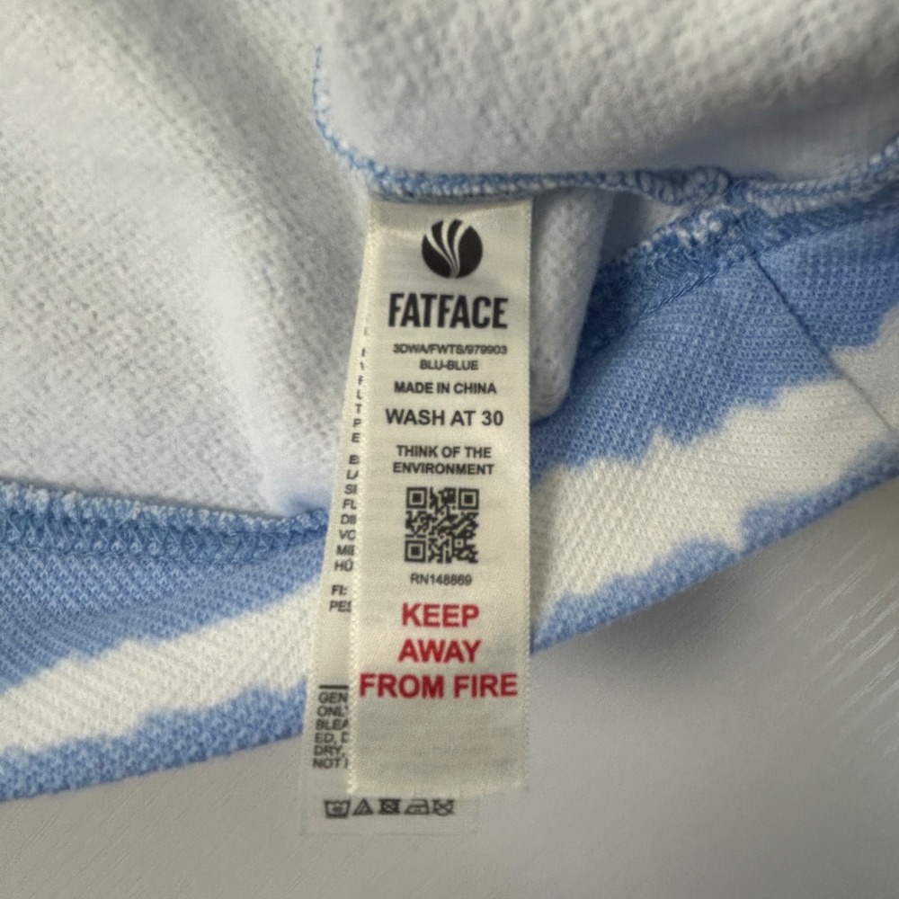 FatFace The Airlie Pullover Womens L 12 Blue White Striped Quarter Zip Cotton - Picture 8 of 9